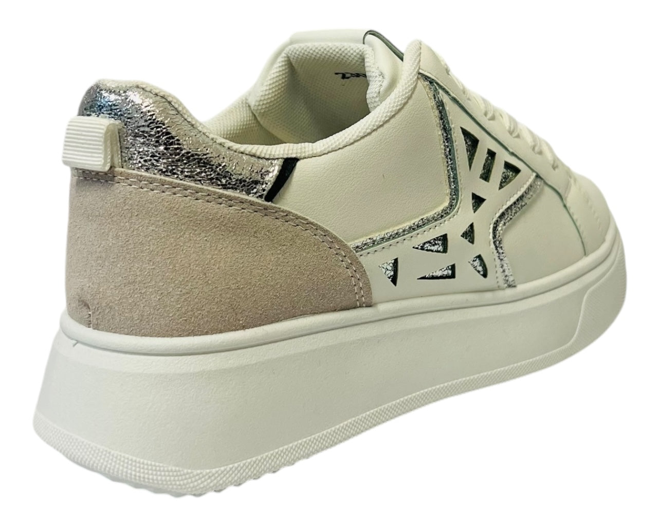 Women's Faux Leather Laser Cut Lace Up Trainers