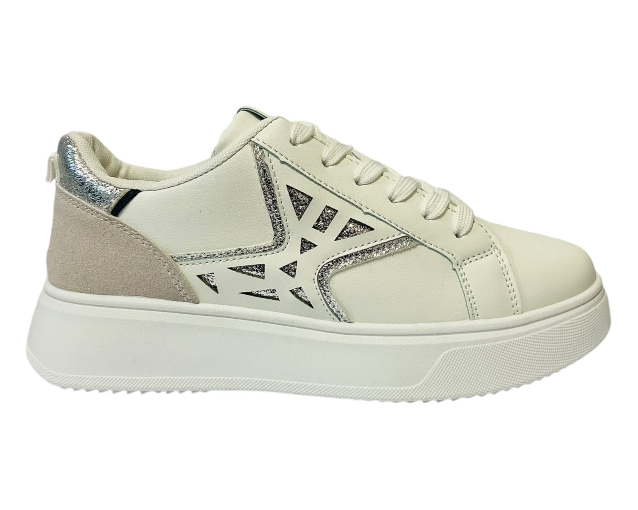 Women's Faux Leather Laser Cut Lace Up Trainers