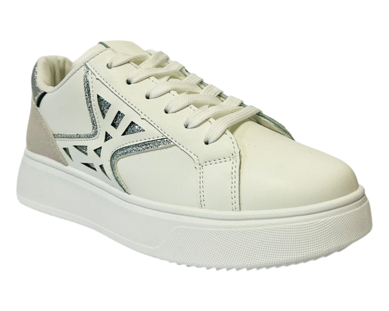 Women's Faux Leather Laser Cut Lace Up Trainers