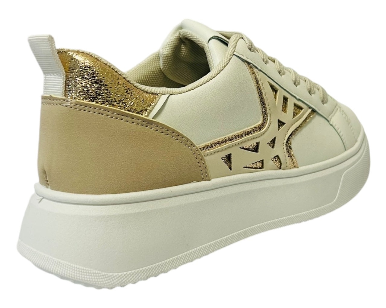 Women's Faux Leather Laser Cut Lace Up Trainers