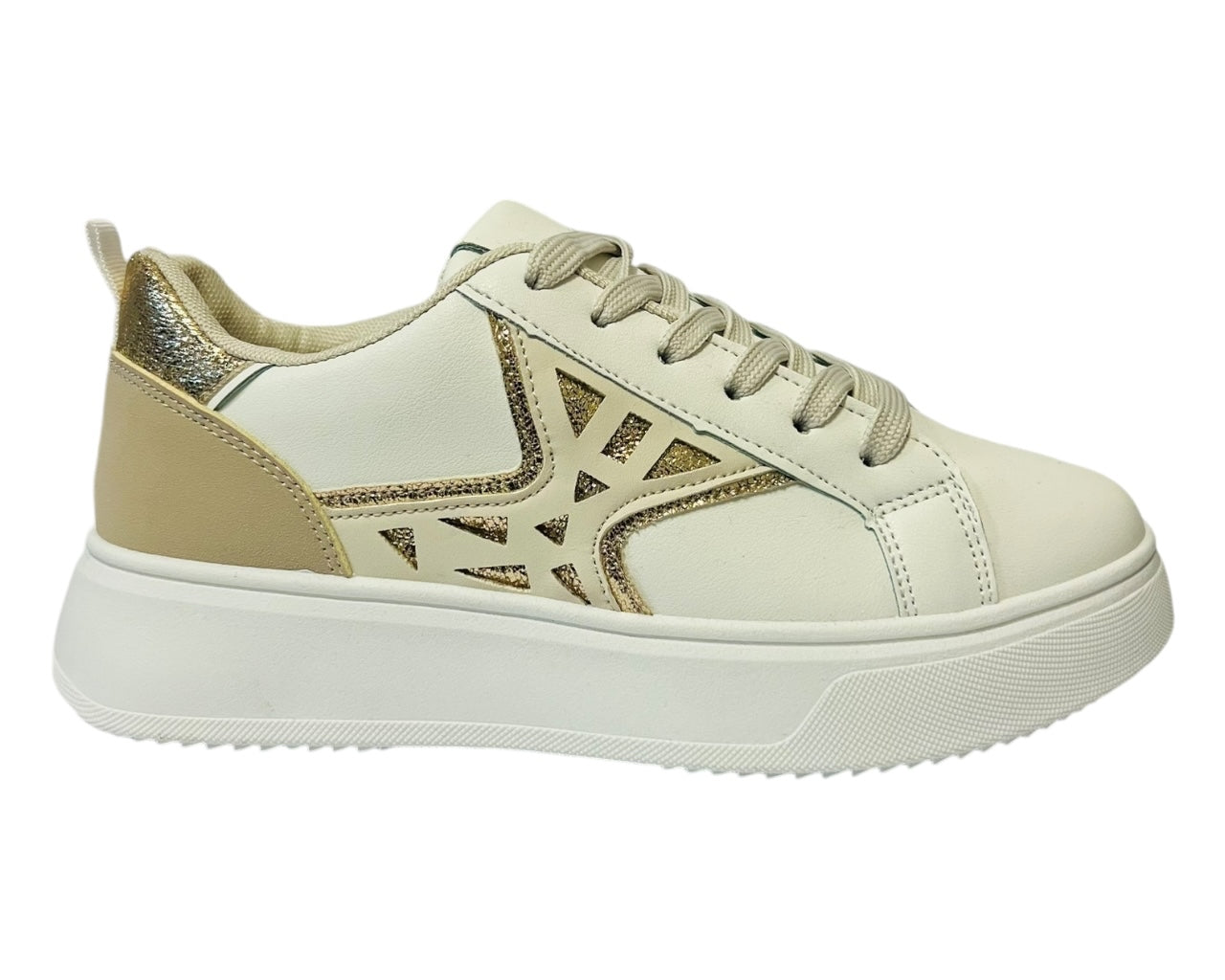 Women's Faux Leather Laser Cut Lace Up Trainers