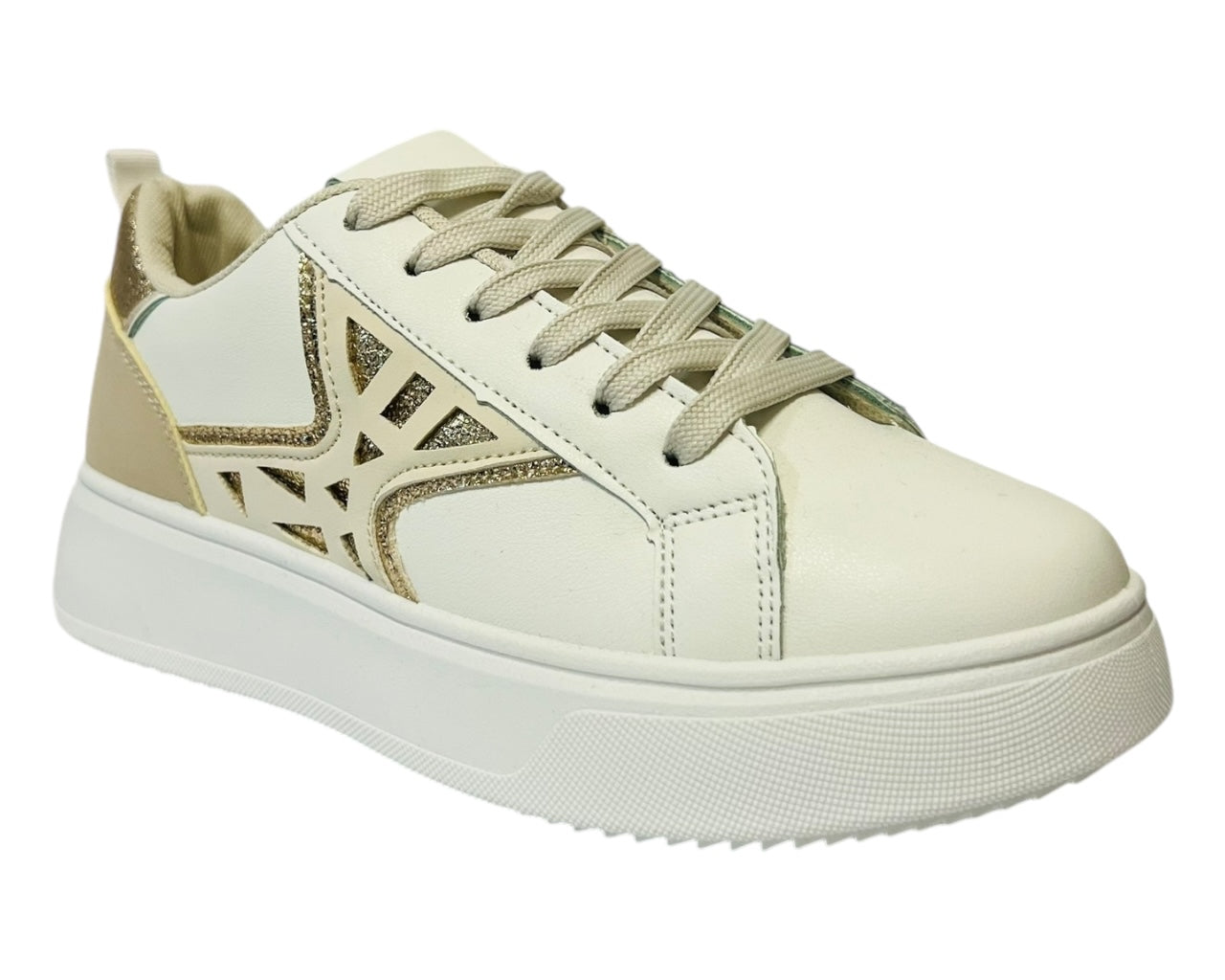 Women's Faux Leather Laser Cut Lace Up Trainers