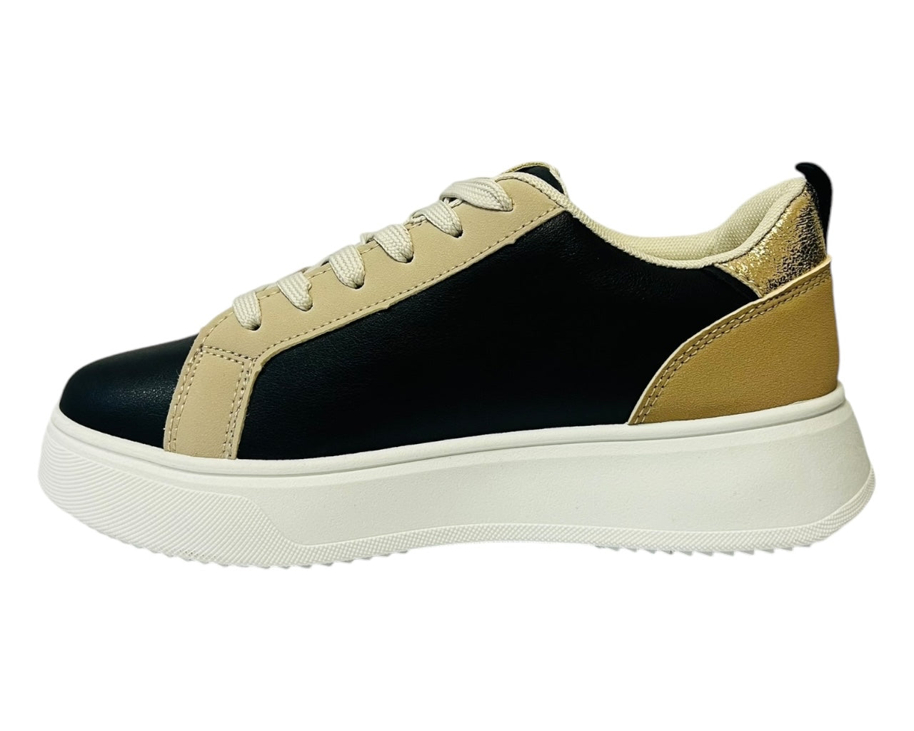 Women's Faux Leather Laser Cut Lace Up Trainers