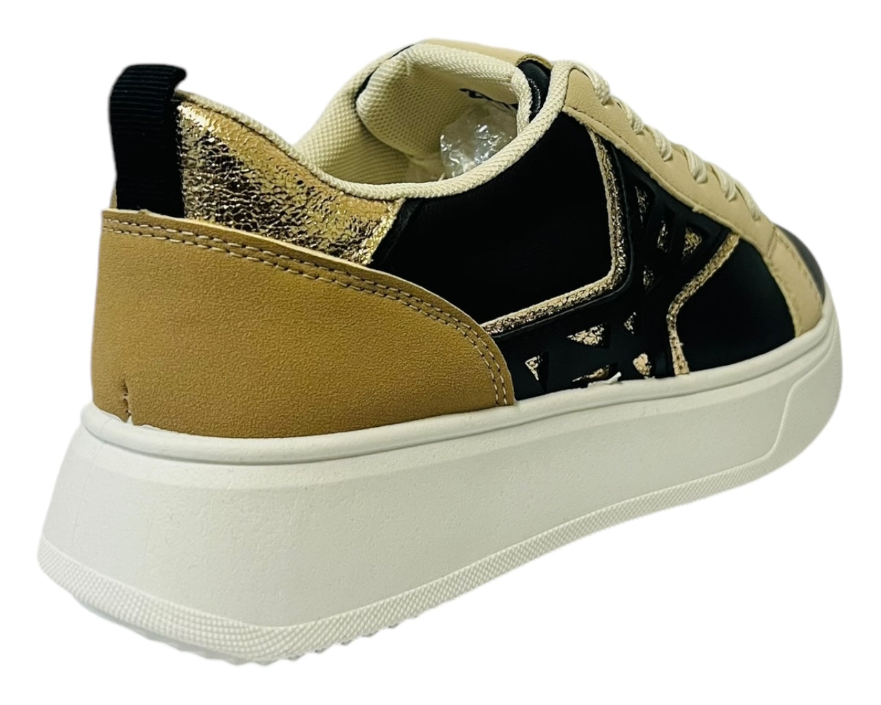 Women's Faux Leather Laser Cut Lace Up Trainers