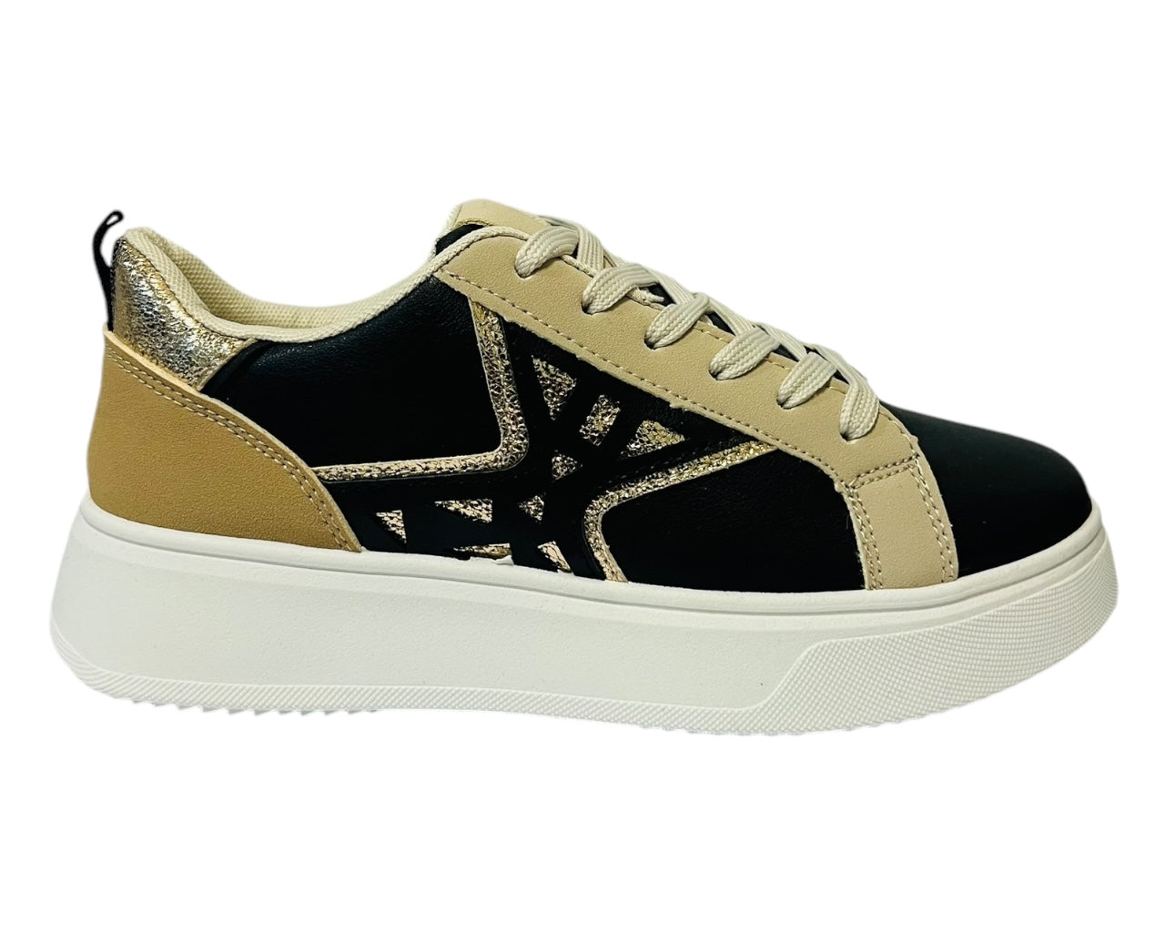 Women's Faux Leather Laser Cut Lace Up Trainers