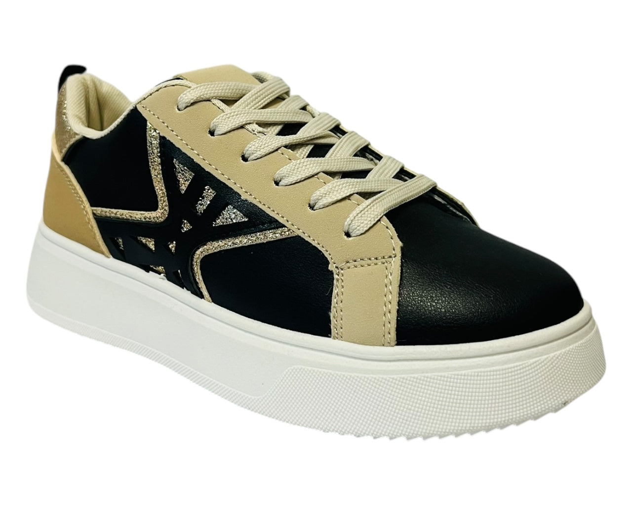 Women's Faux Leather Laser Cut Lace Up Trainers