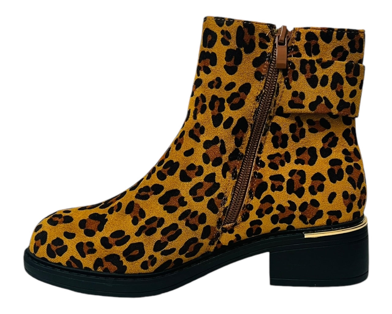 Women's Animal Print Flat Ankle Booties Winter Zipper Boots