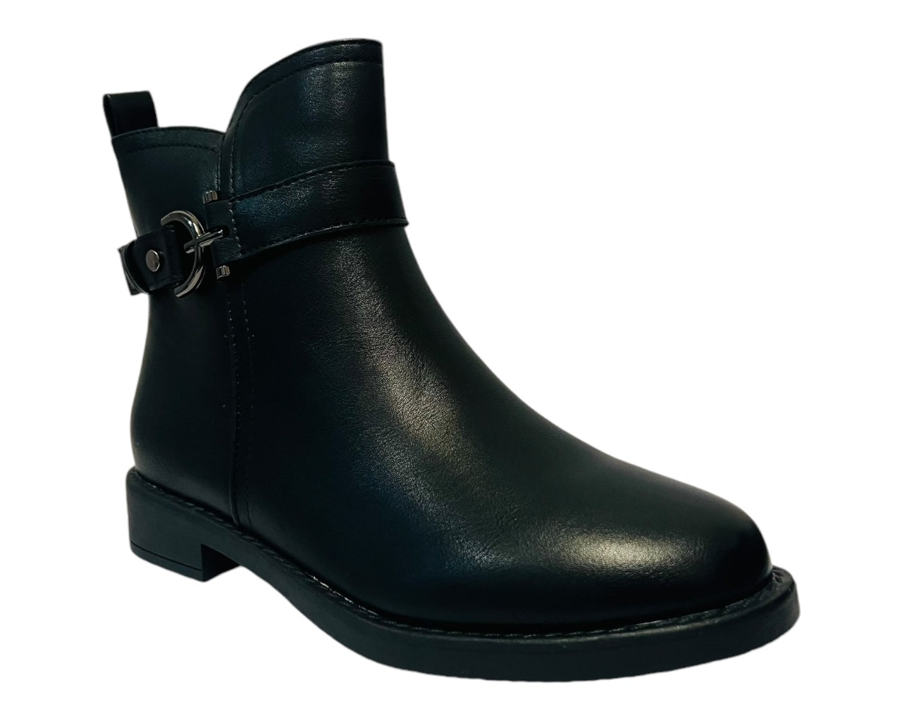 Women's Faux Leather Flat Sole Ankle Boots