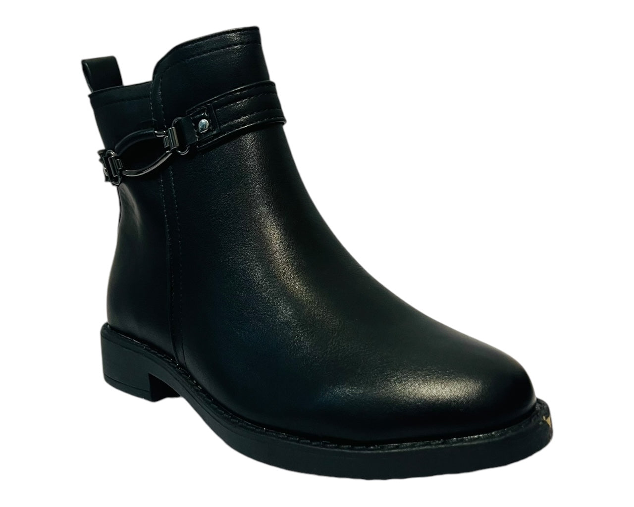 Faux Leather Flat Sole Ankle Boots