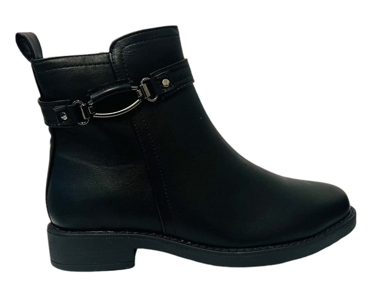Faux Leather Flat Sole Ankle Boots