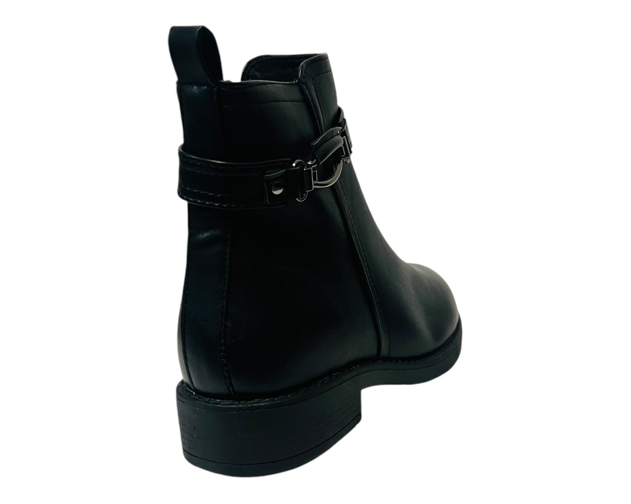 Faux Leather Flat Sole Ankle Boots