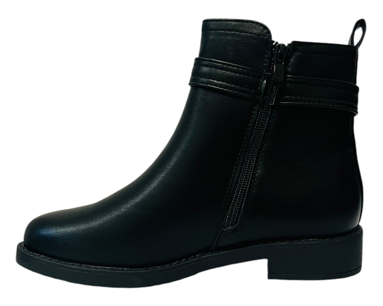 Faux Leather Flat Sole Ankle Boots