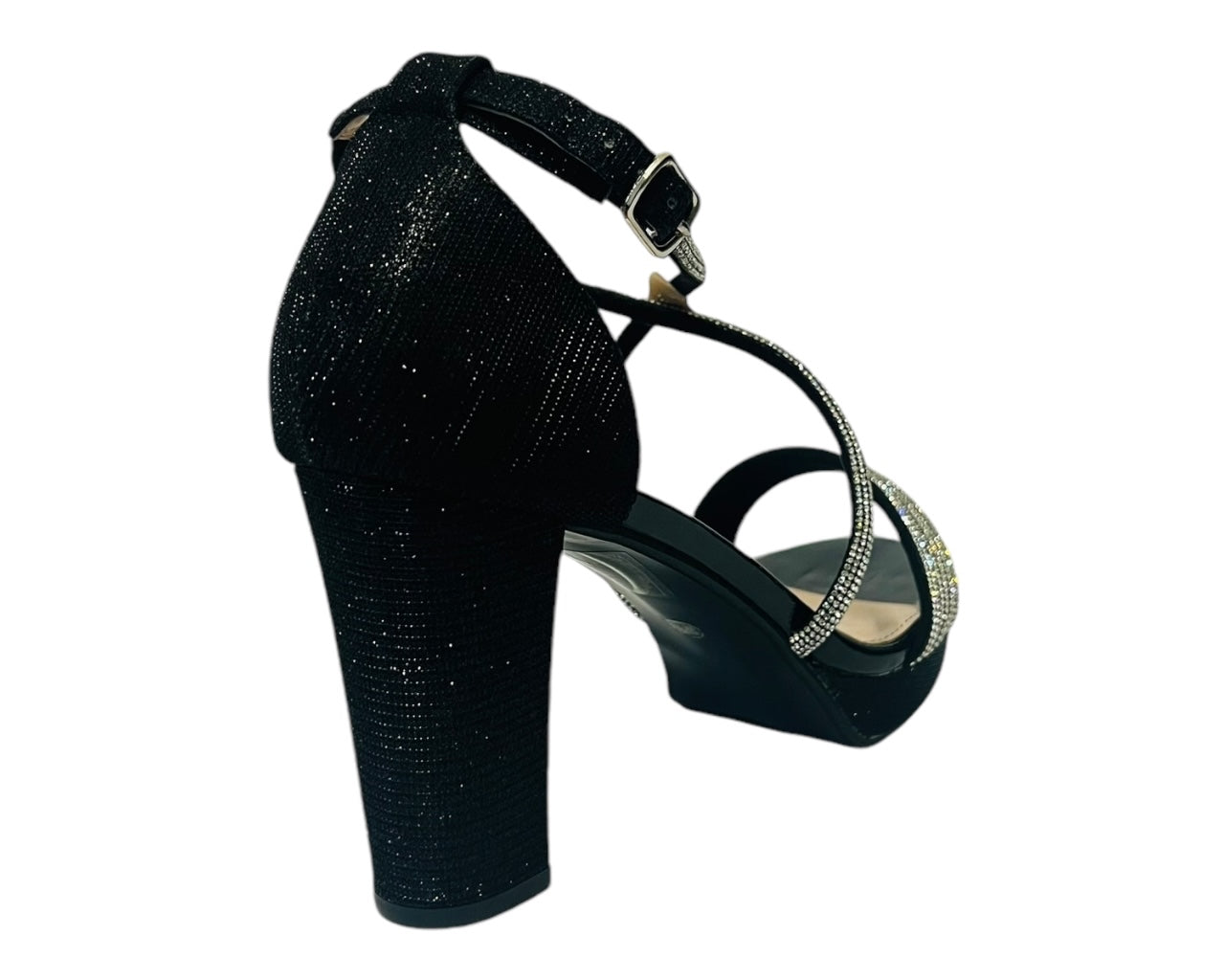 Women's Ankle Strap Diamante Block Heel Shoes