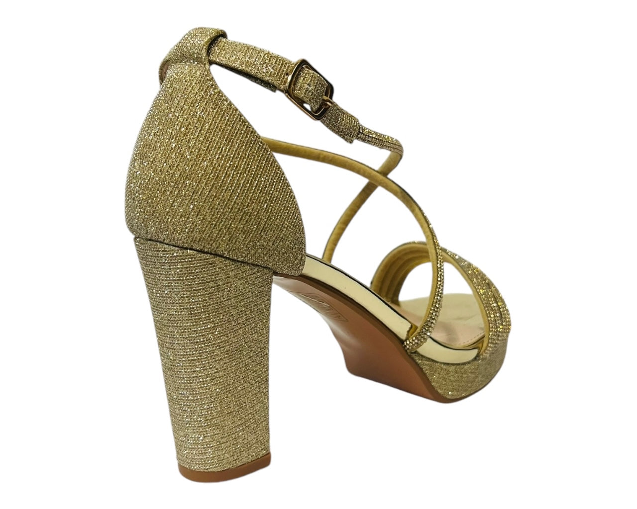 Women's Ankle Strap Diamante Block Heel Shoes