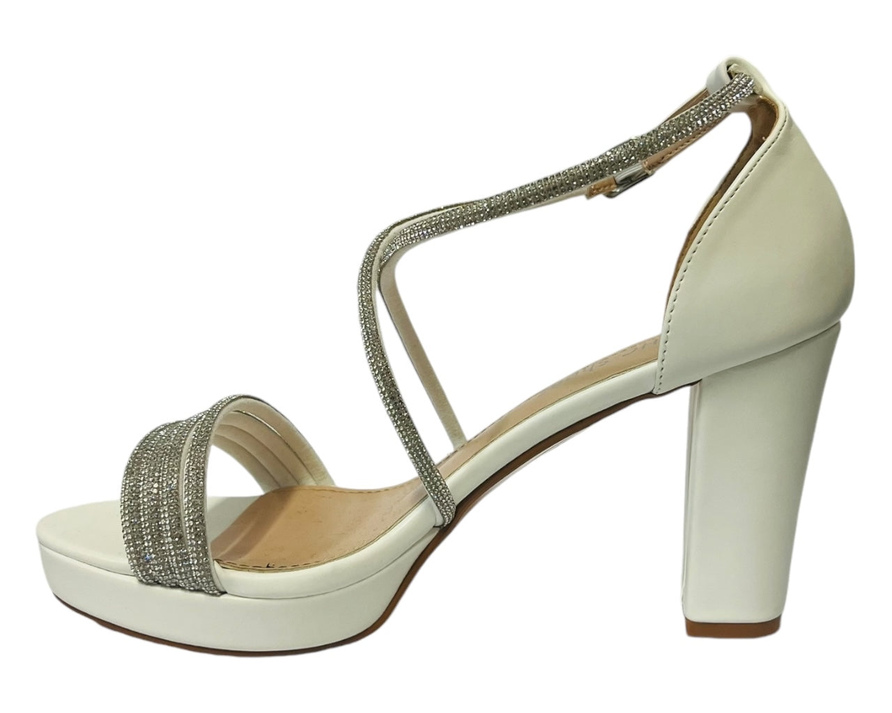 Women's Ankle Strap Diamante Block Heel Shoes
