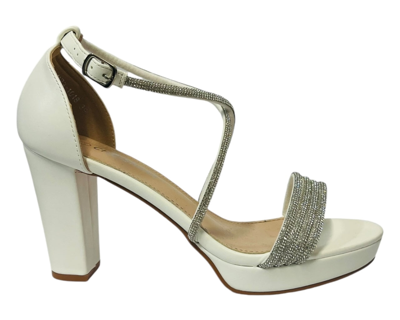 Women's Ankle Strap Diamante Block Heel Shoes