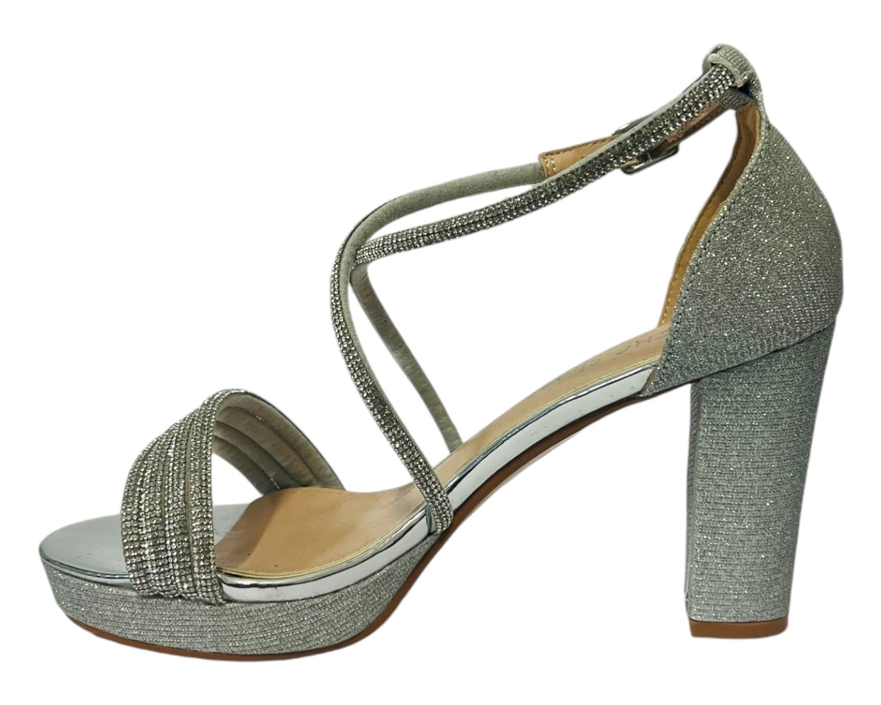 Women's Ankle Strap Diamante Block Heel Shoes