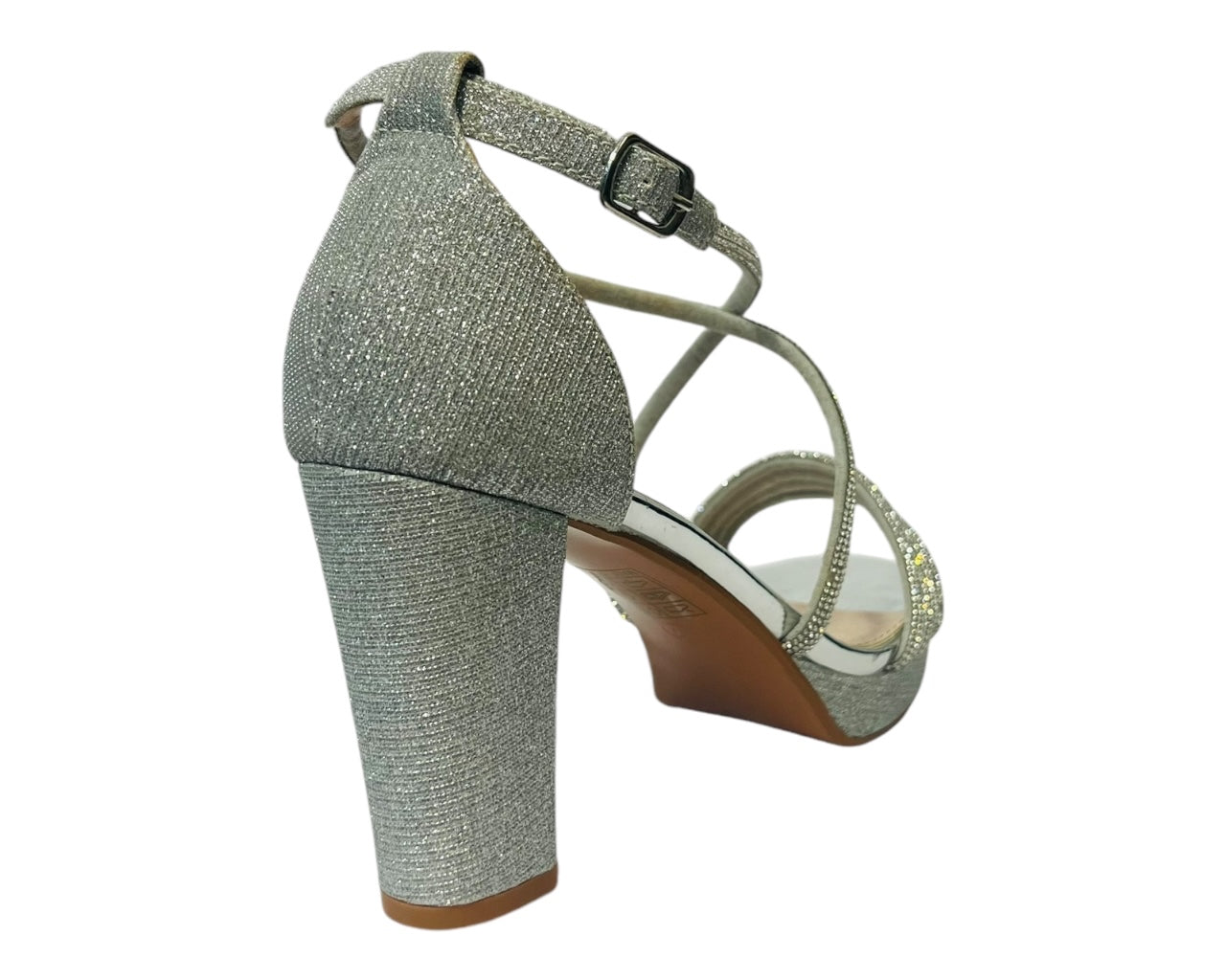 Women's Ankle Strap Diamante Block Heel Shoes