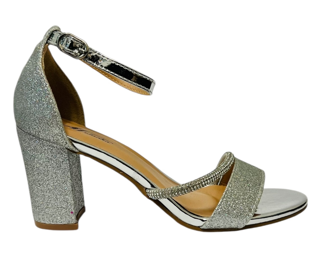 Mulanka Ankle Strap Glitter Block Heel party Shoes