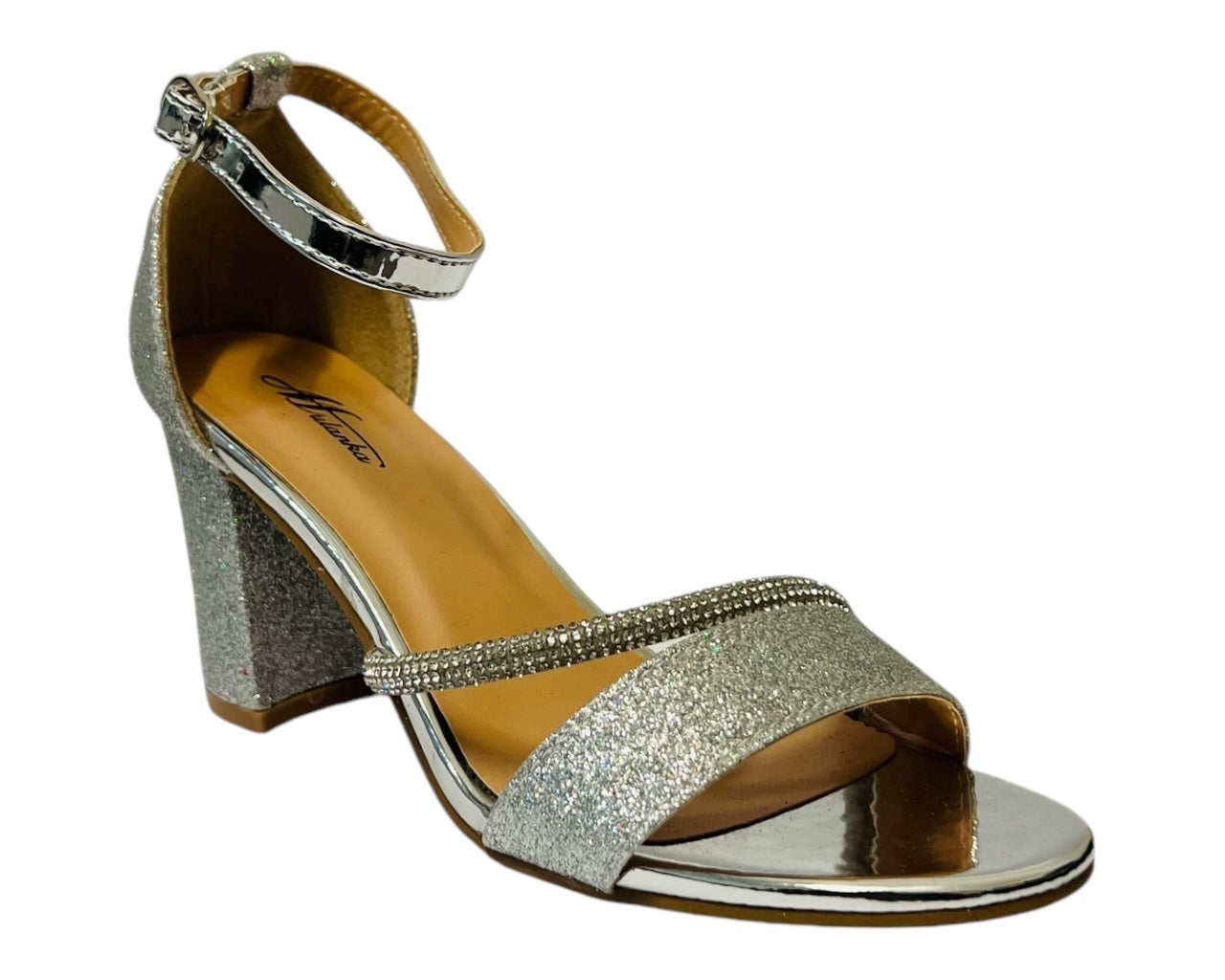 Mulanka Ankle Strap Glitter Block Heel party Shoes