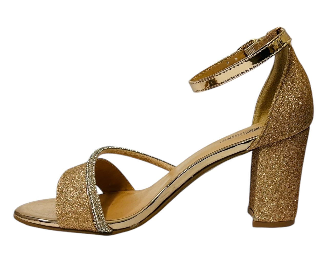 Mulanka Ankle Strap Glitter Block Heel party Shoes