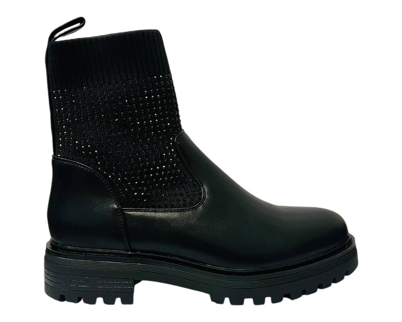 Women's Rhinestone Faux Leather Stretch Ankle Boots