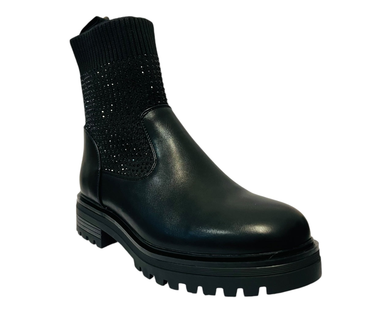 Women's Rhinestone Faux Leather Stretch Ankle Boots