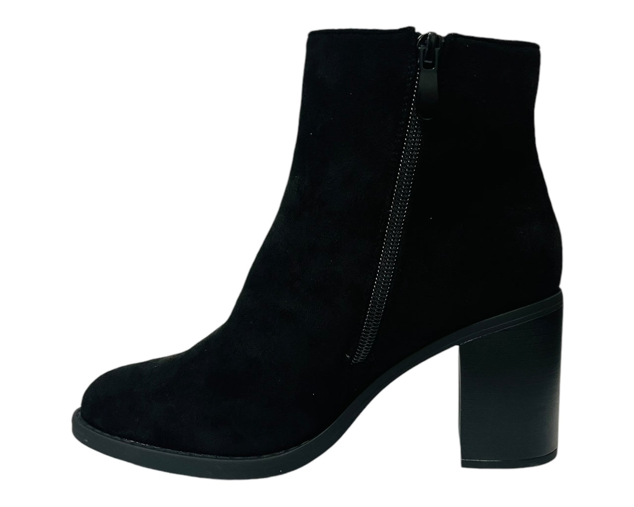 Women's Block High Heels Zip Ankle Boots Black Suede
