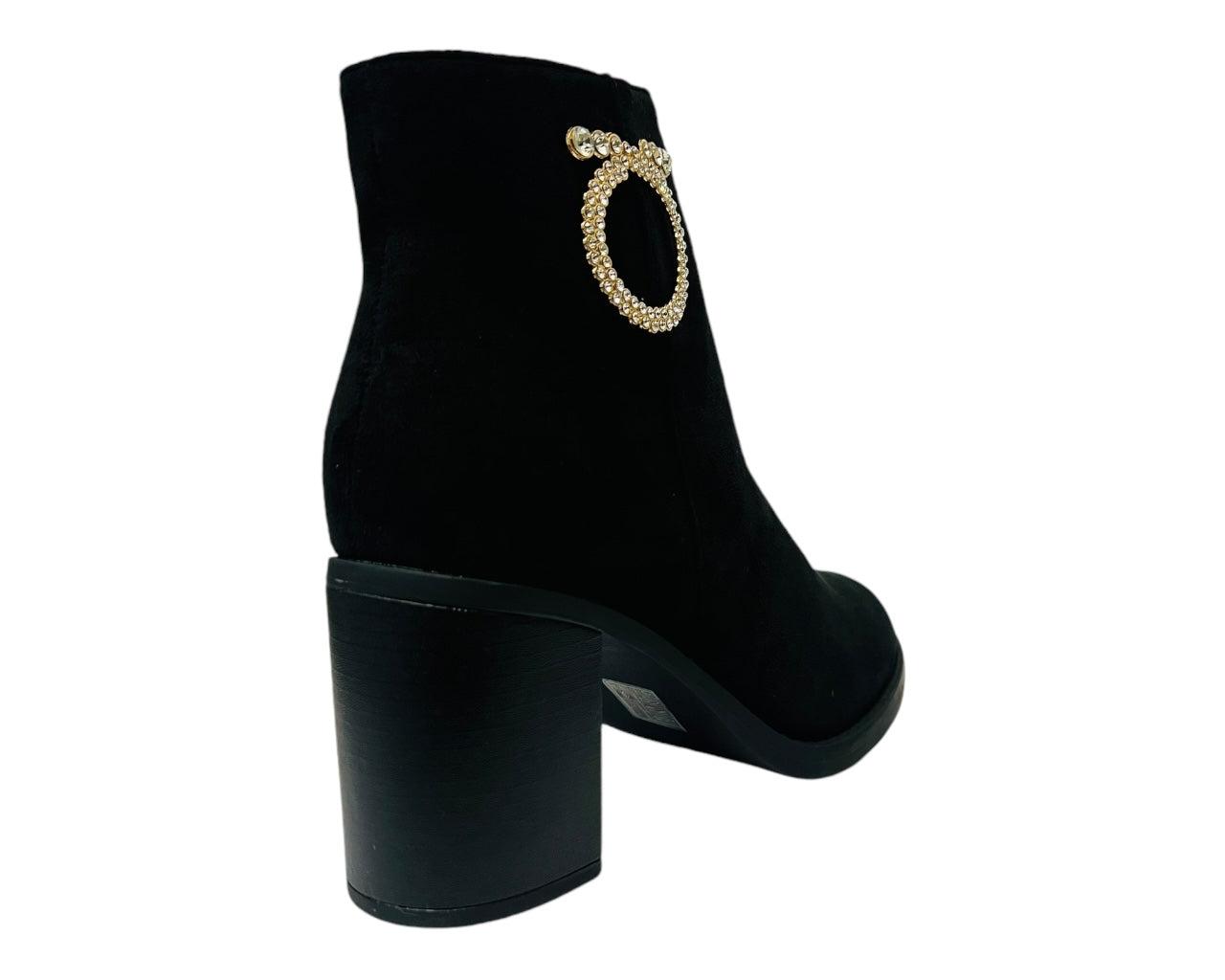 Women's Block High Heels Zip Ankle Boots Black Suede