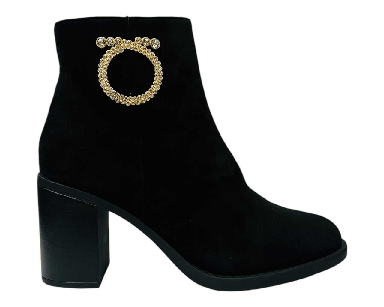 Women's Block High Heels Zip Ankle Boots Black Suede