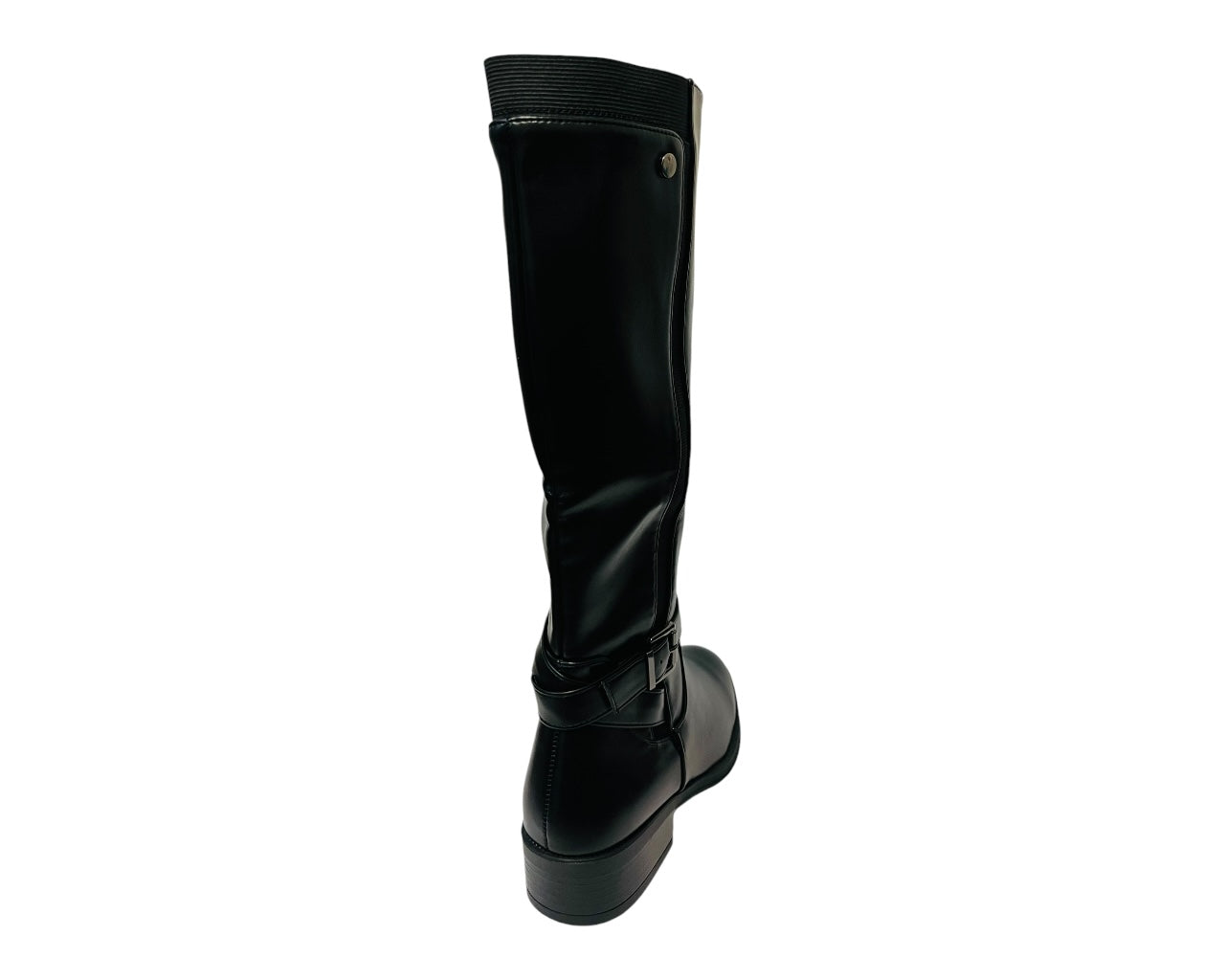 Women's 6301 Faux Leather Knee High Stretch Zip Boots Black