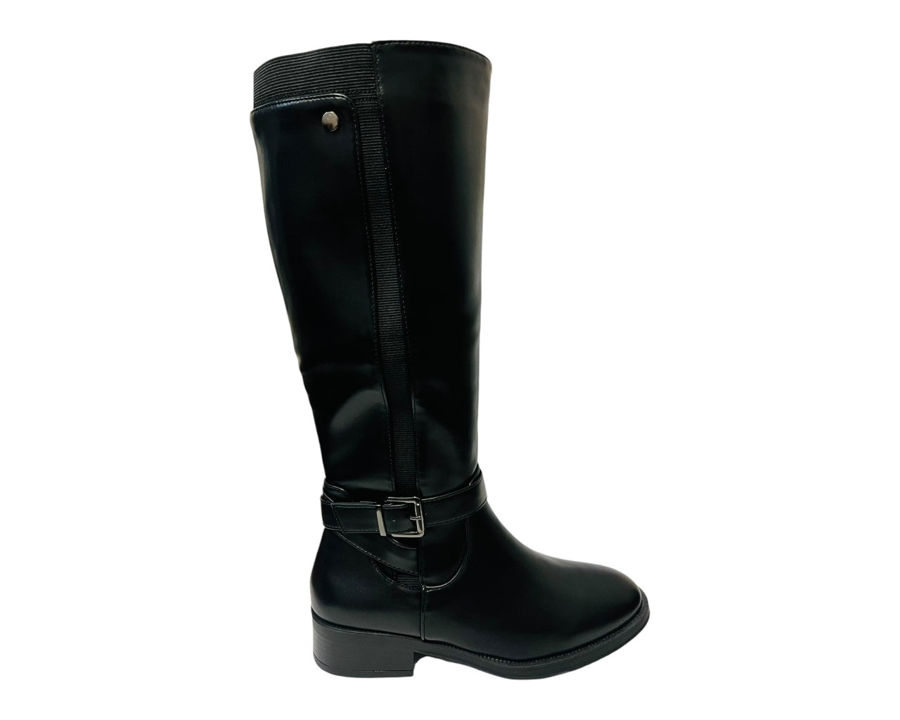 Women's 6301 Faux Leather Knee High Stretch Zip Boots Black