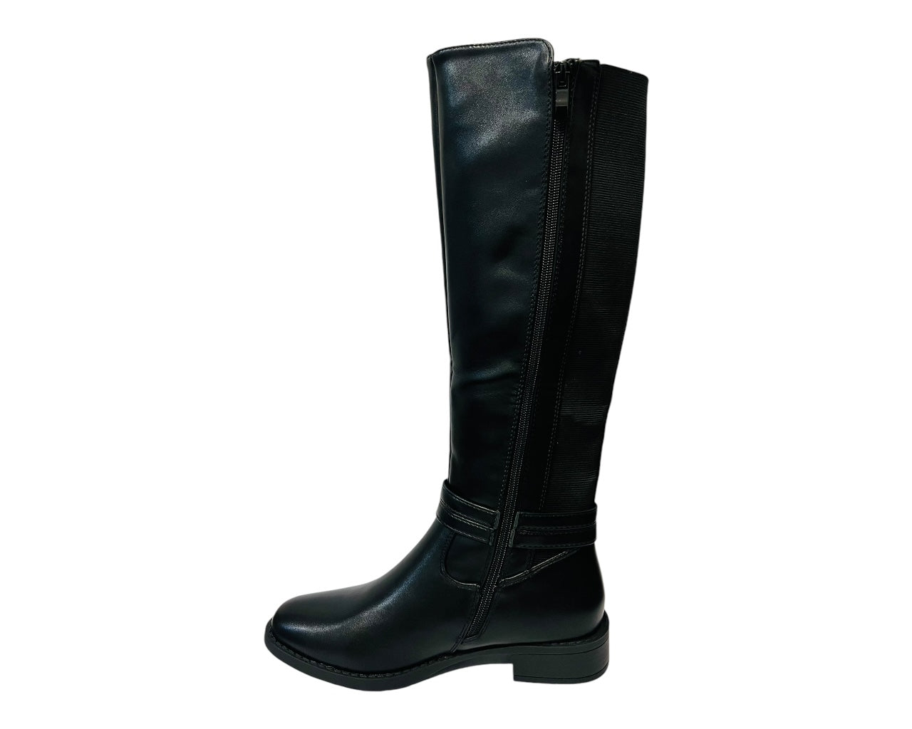 Women's 1669 Faux Leather Knee High Stretch Zip Boots Black