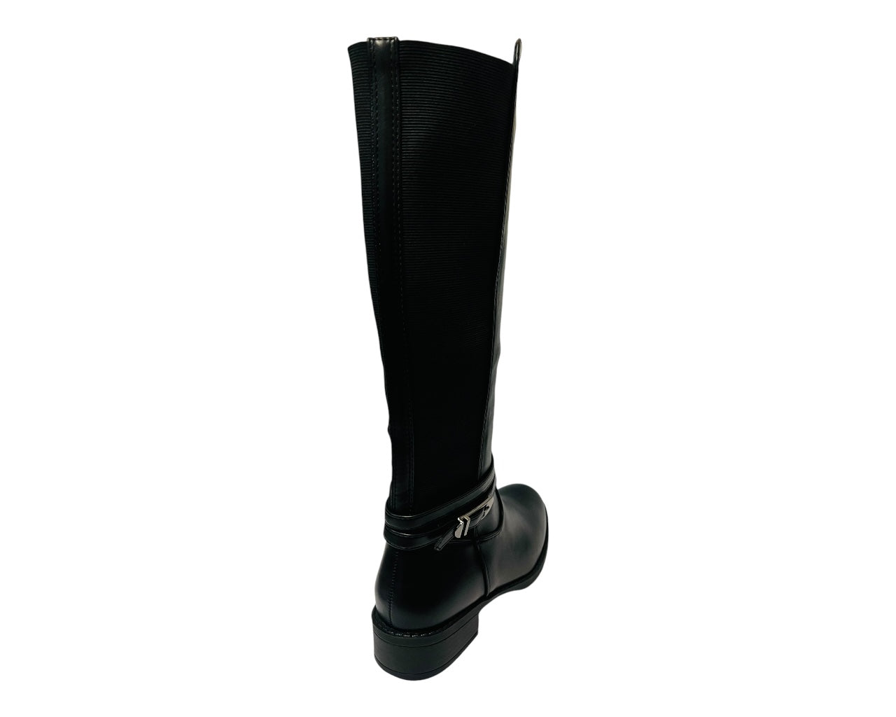 Women's 1669 Faux Leather Knee High Stretch Zip Boots Black