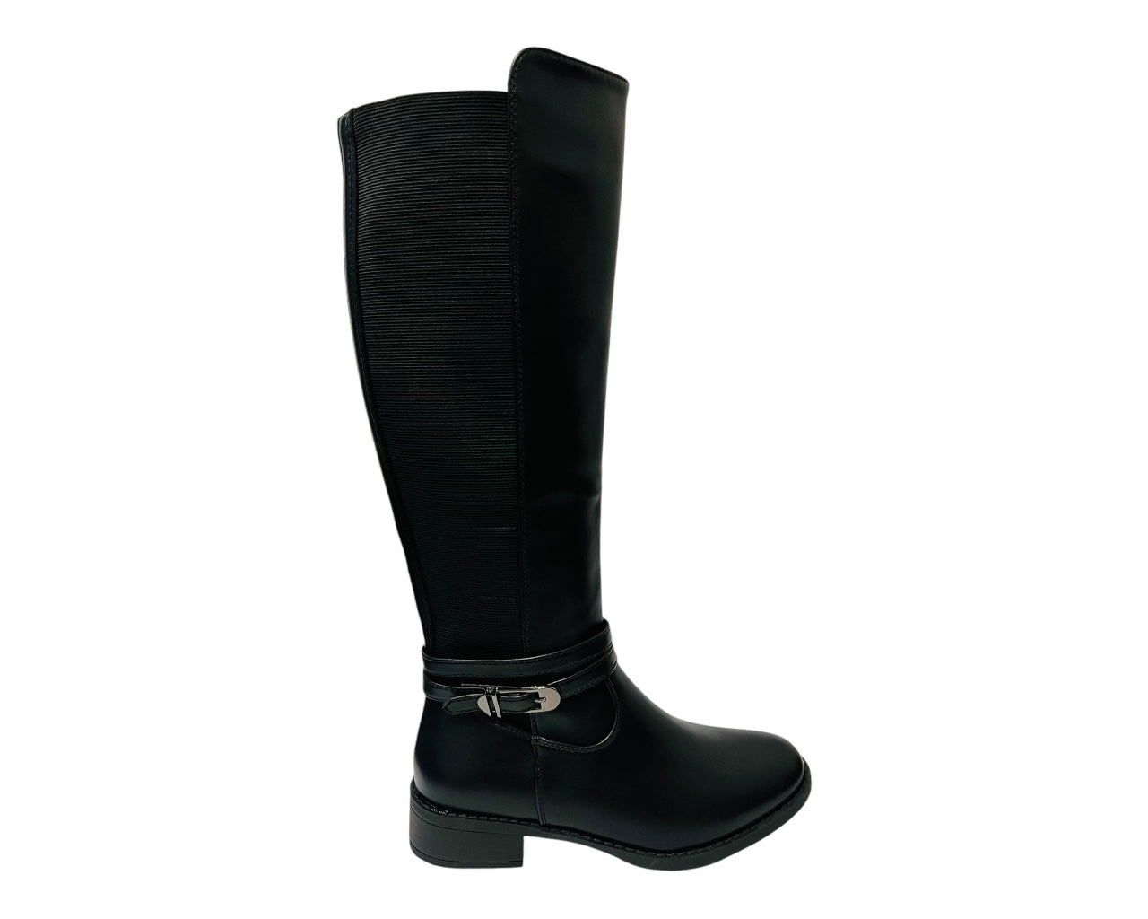 Women's 1669 Faux Leather Knee High Stretch Zip Boots Black