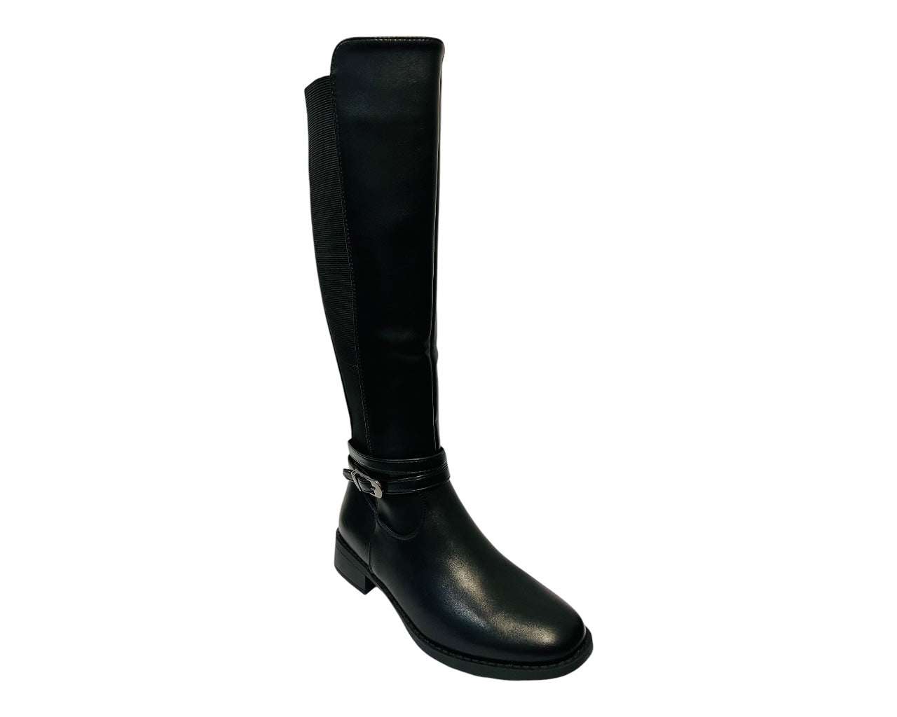 Women's 1669 Faux Leather Knee High Stretch Zip Boots Black
