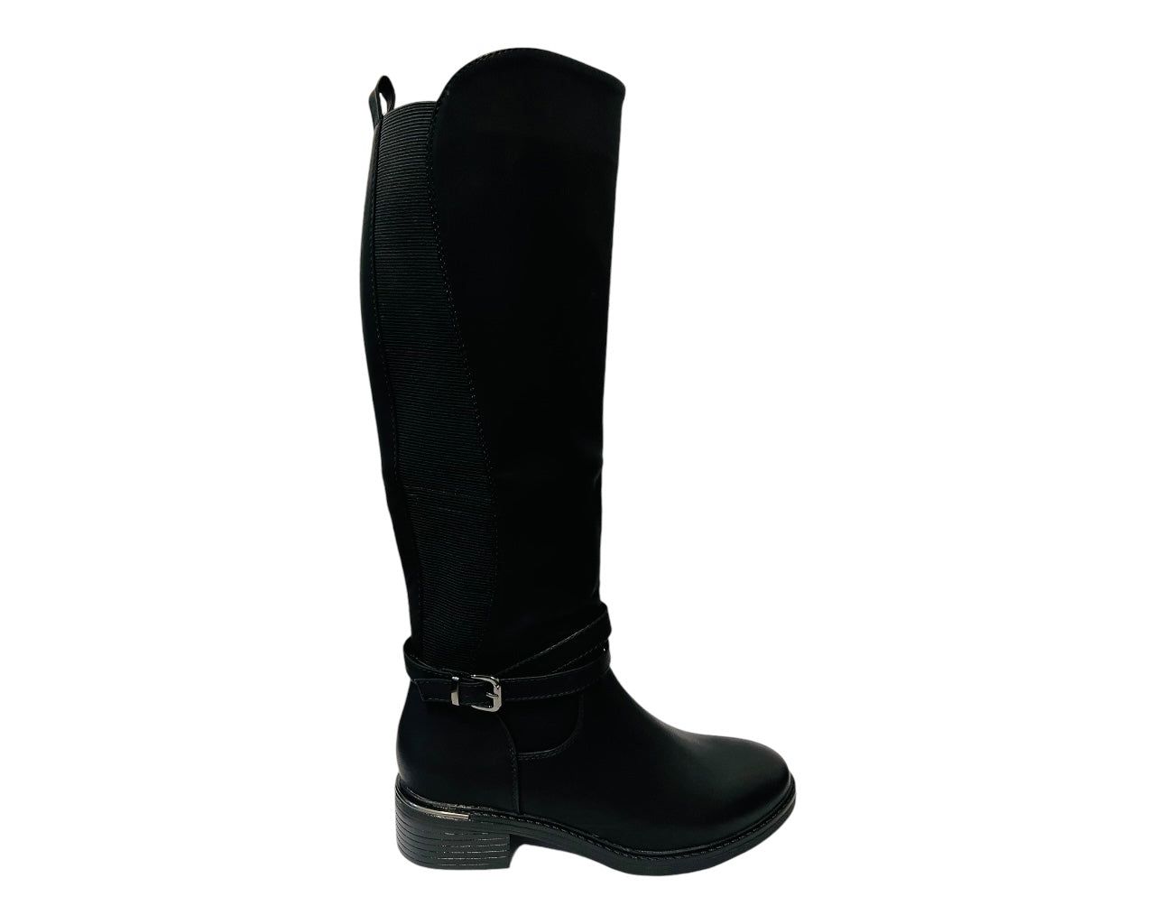 Women's JM 22-0869 Faux Leather Knee High Stretch Boots Black
