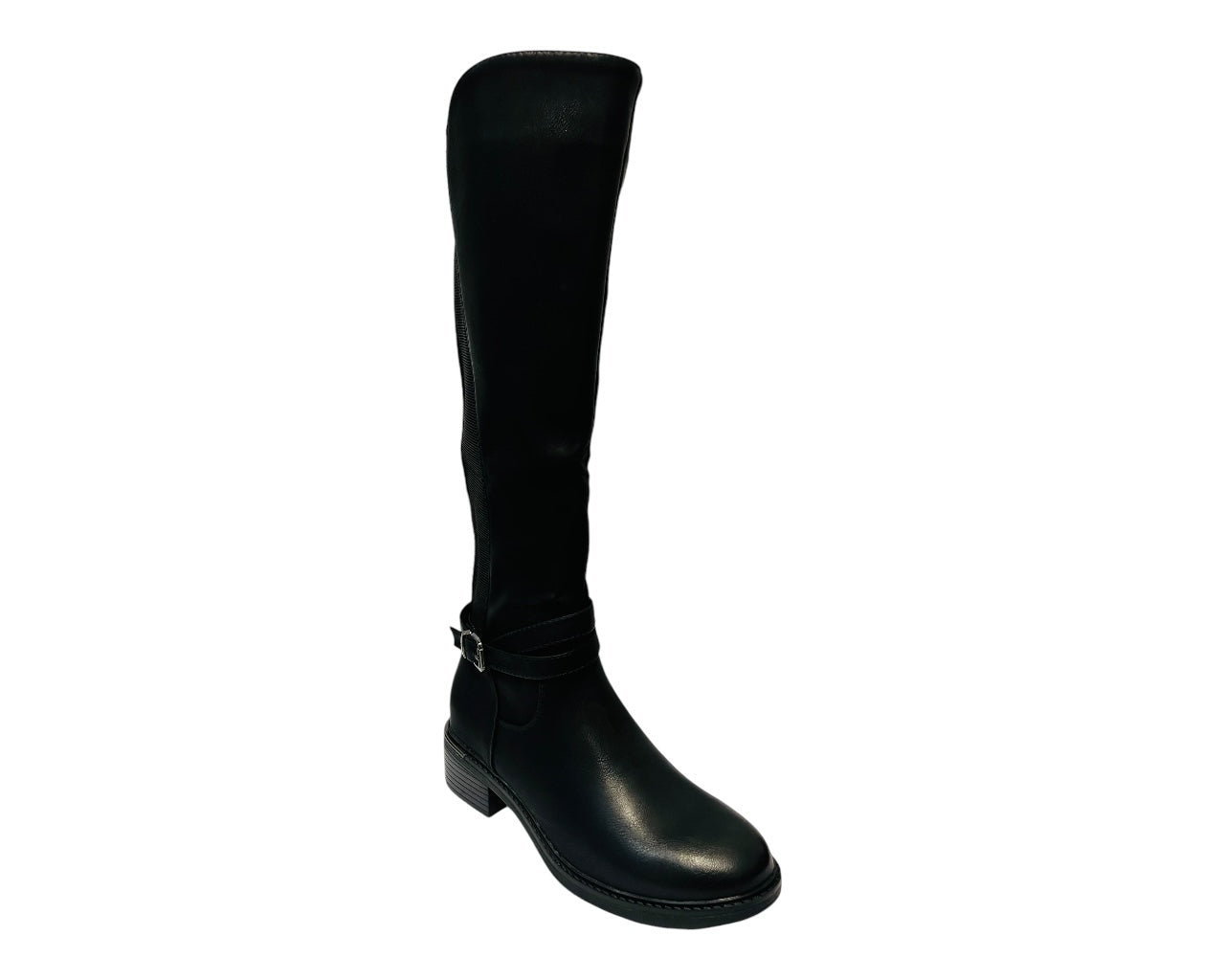 Women's JM 22-0869 Faux Leather Knee High Stretch Boots Black
