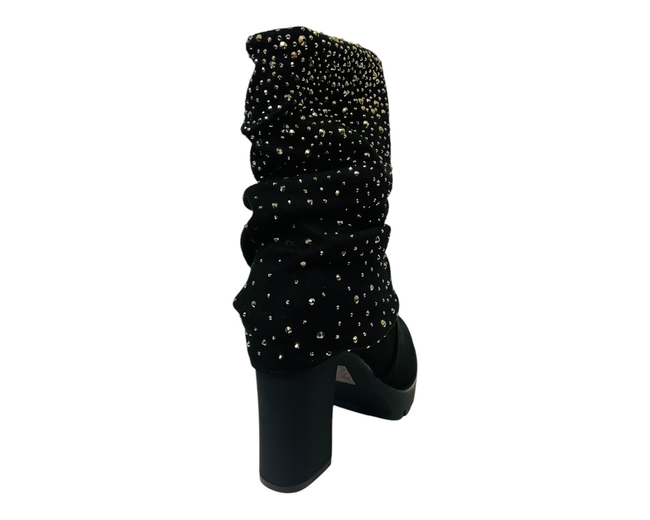 Women's Block Heels Zip Diamante Ankle Boots Black
