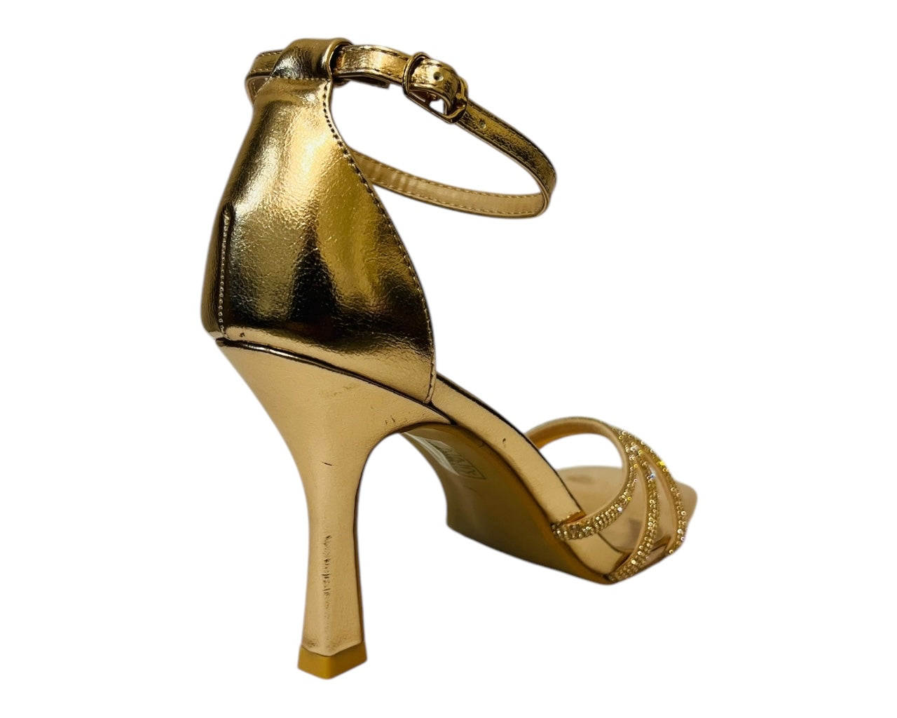 Women's Rhinestone Decor Spool Heels With 3 Strass Straps Heel Shoes