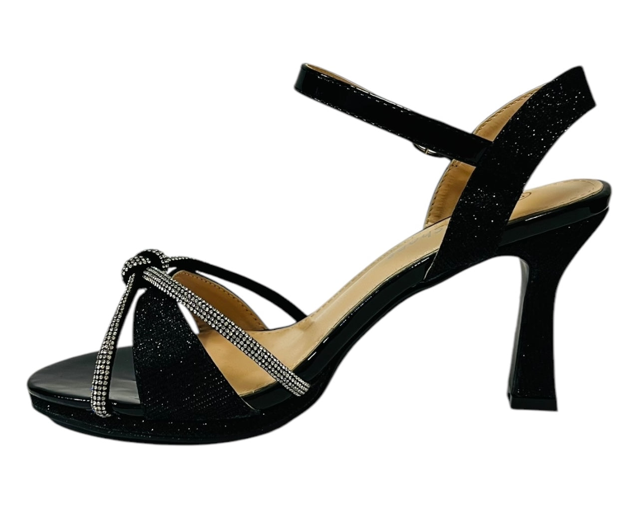 Women's Rhinestone Glitter Ankle Strap Spool Heel Shoes