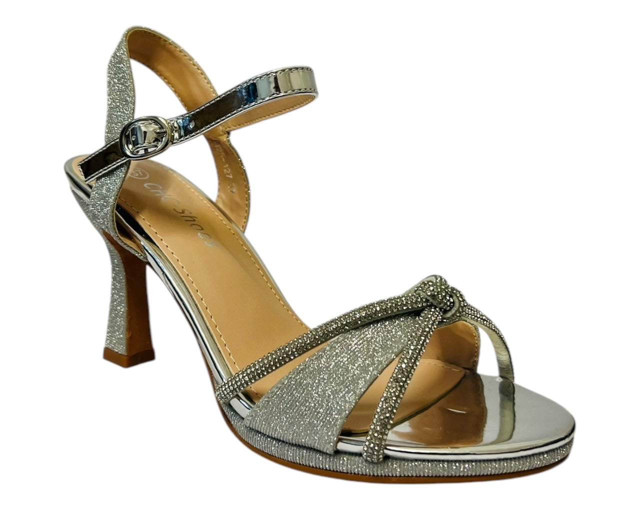Women's Rhinestone Glitter Ankle Strap Spool Heel Shoes