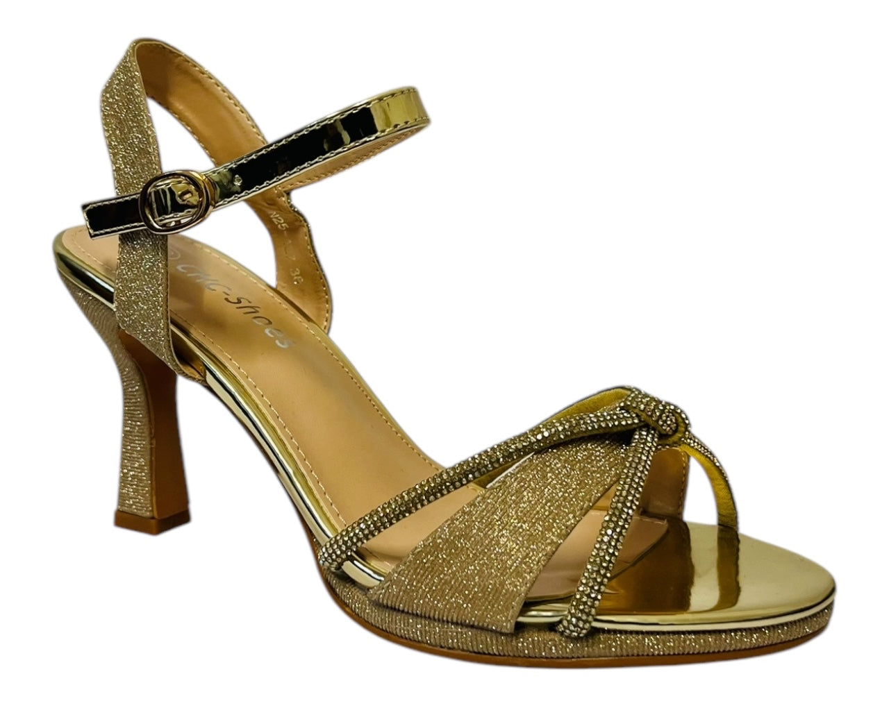 Women's Rhinestone Glitter Ankle Strap Spool Heel Shoes