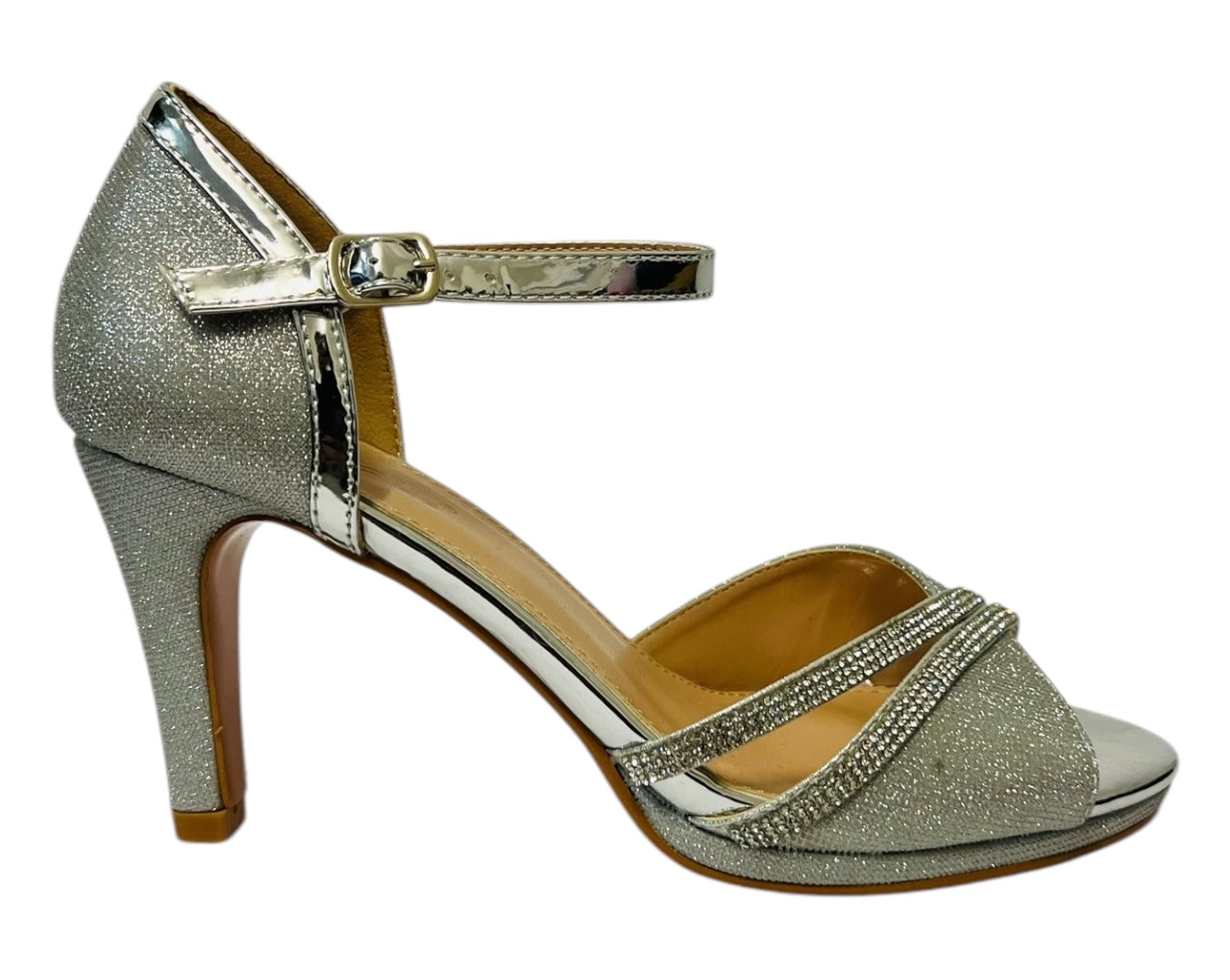 Women's Rhinestone Glitter Ankle Strap Stiletto Heel Shoes