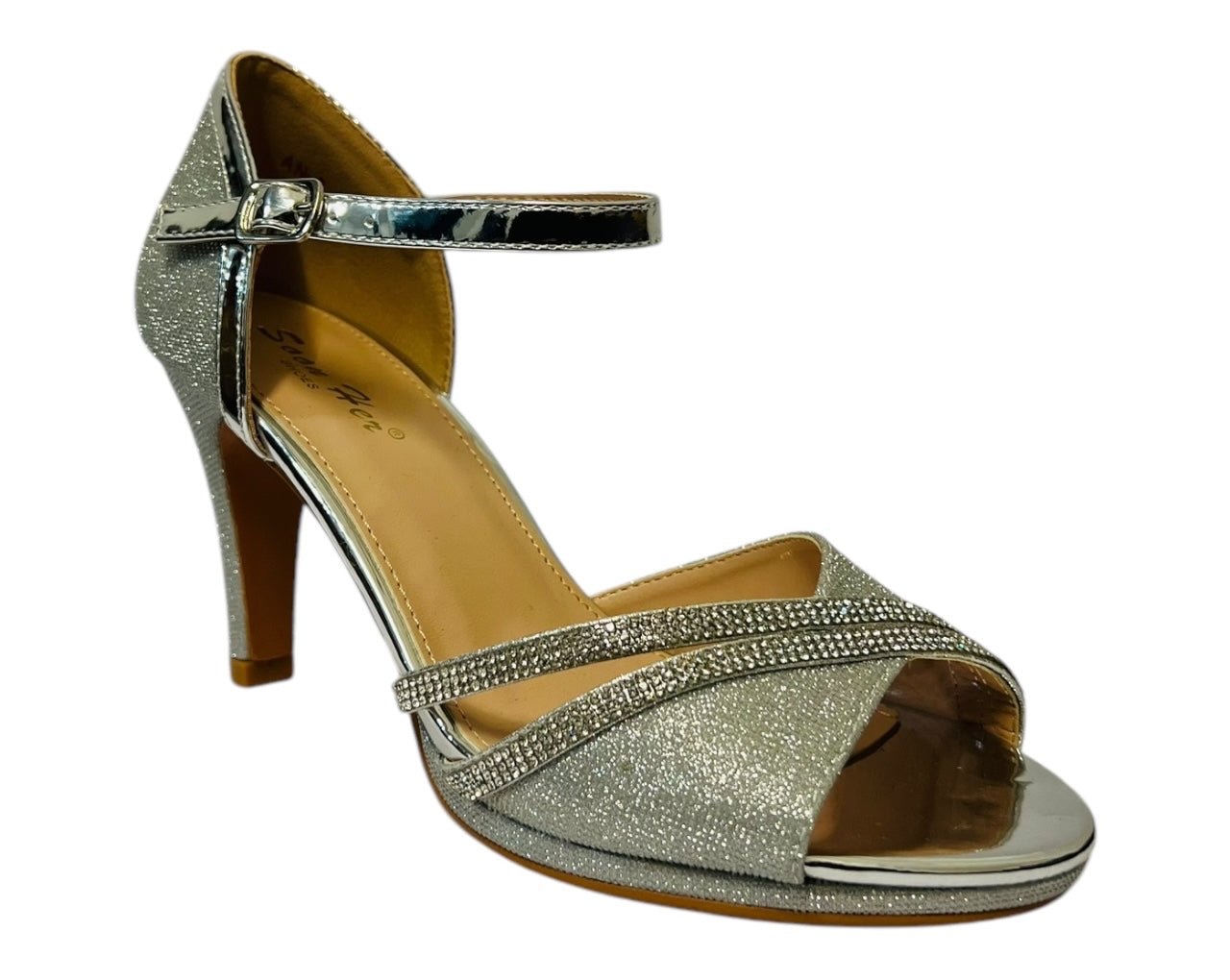 Women's Rhinestone Glitter Ankle Strap Stiletto Heel Shoes