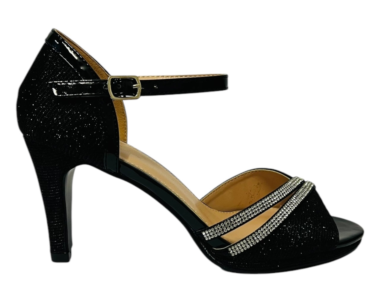 Women's Rhinestone Glitter Ankle Strap Stiletto Heel Shoes