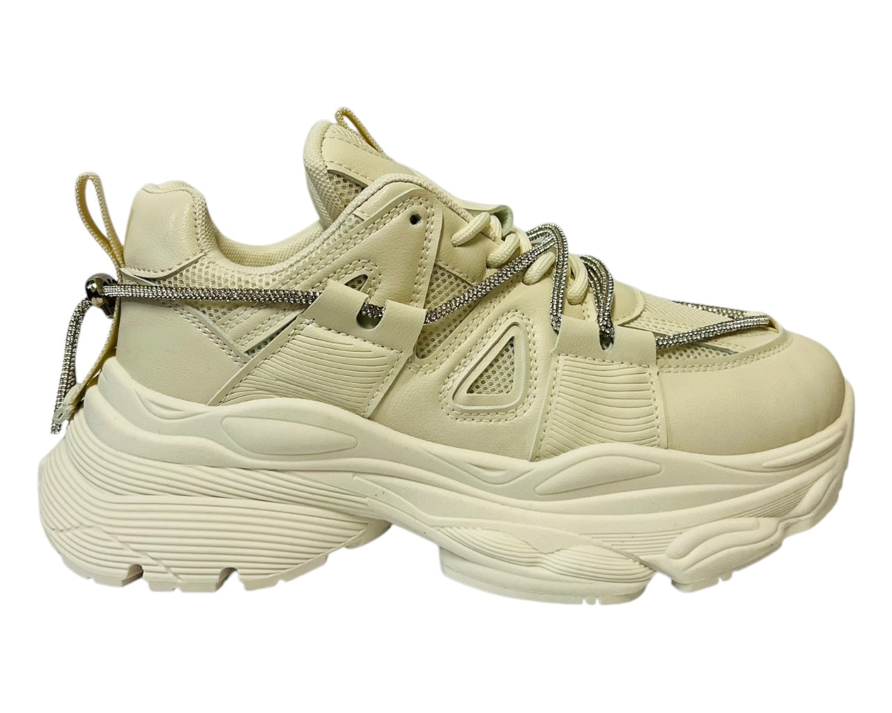 Women's Chunky Sole Rhinestone Lace Up Sports Trainers