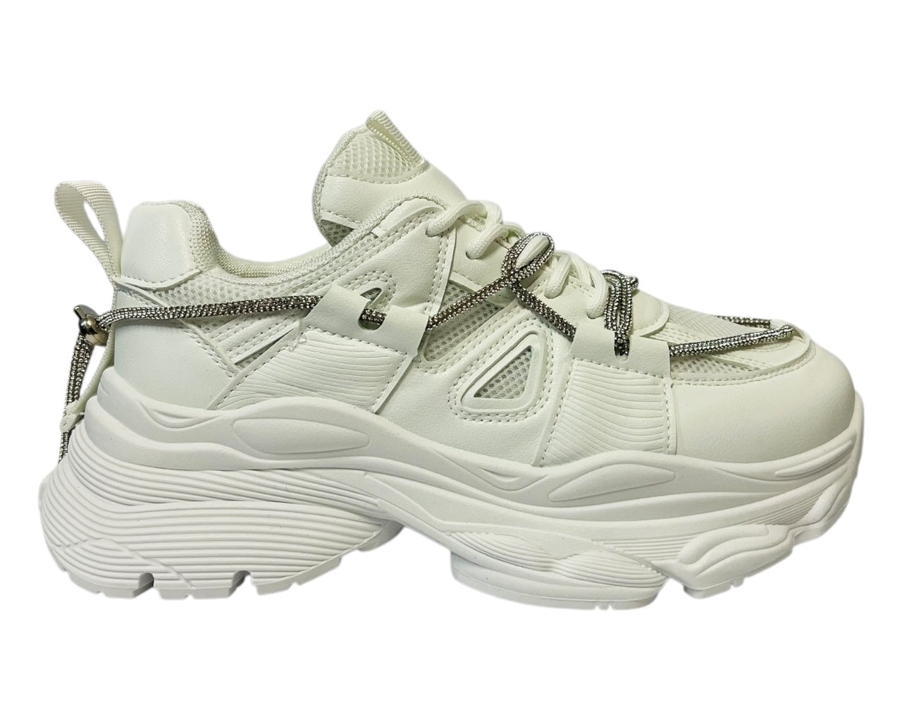 Women's Chunky Sole Rhinestone Lace Up Sports Trainers