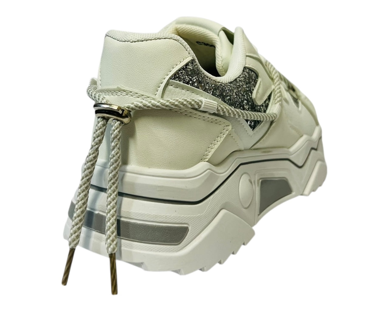 Women's Faux Leather Chunky Sole Lace Up Sparkle Trainers