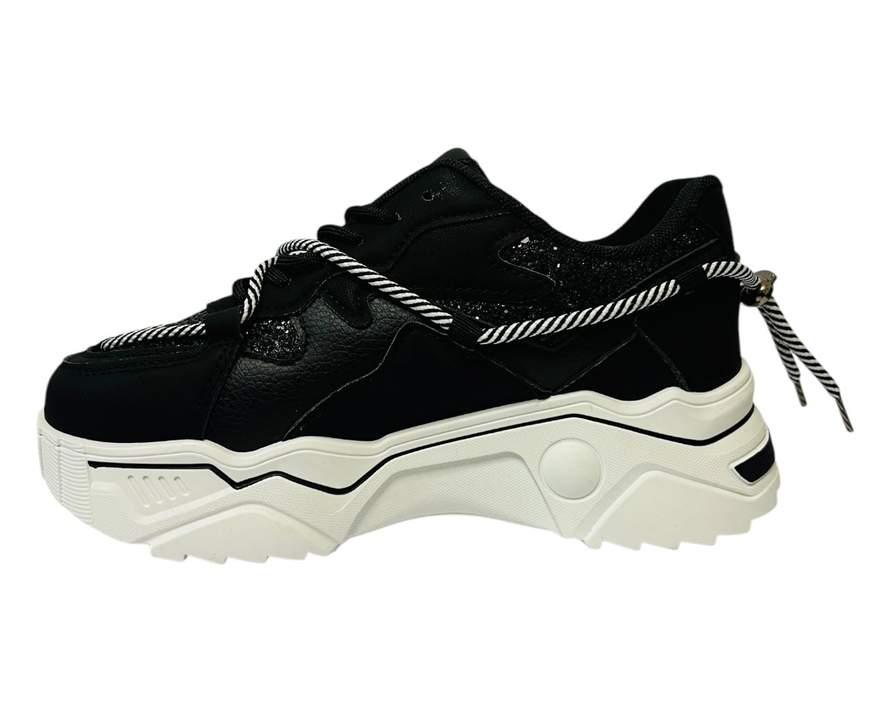 Women's Faux Leather Chunky Sole Lace Up Sparkle Trainers